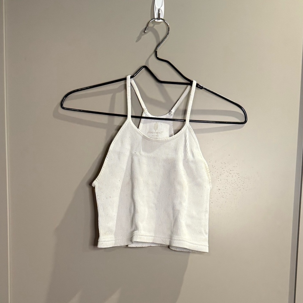White Ribbed Women's Halter Top